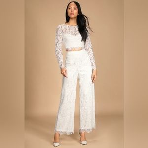 Level of Love Ivory Lace Long Sleeve Two-Piece Jumpsuit Lulus